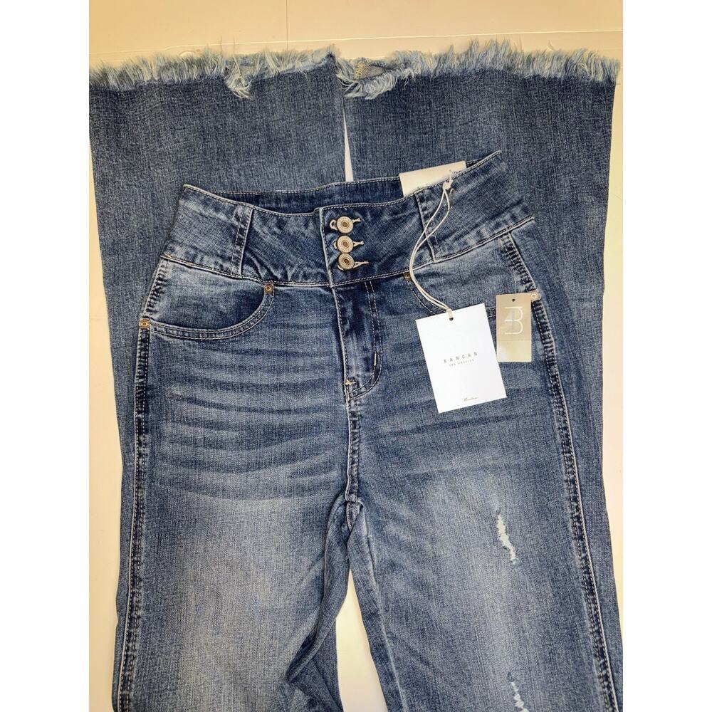 KanCan 5/26 High Rise Wide Leg Jeans Distressed Frayed Hem‎ Retro Y2K NWT
